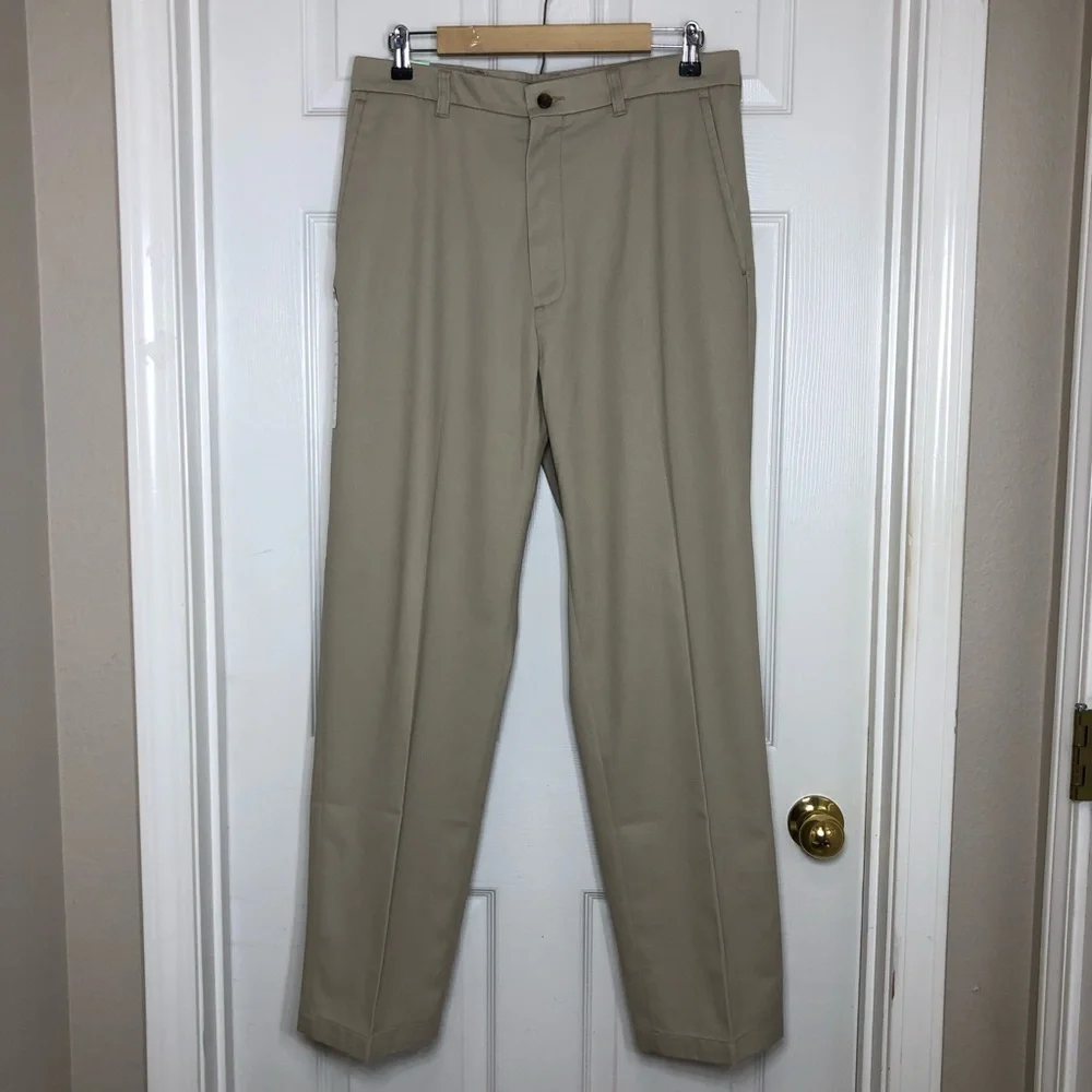 Haggar Cotton Blend Khaki No Iron Flat Front Permanent Crease‎ Pants 34 X 31